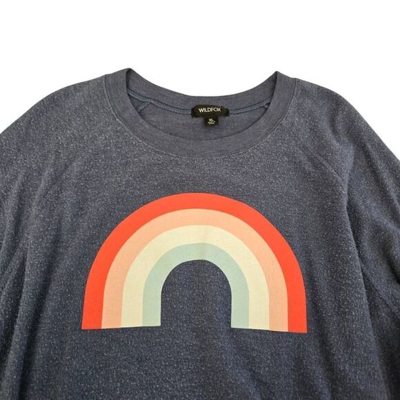 Wildfox Freedom Rainbow Sweatshirt Women's XL Blue Long Raglan Sleeve Gorpcore - Picture 4 of 7